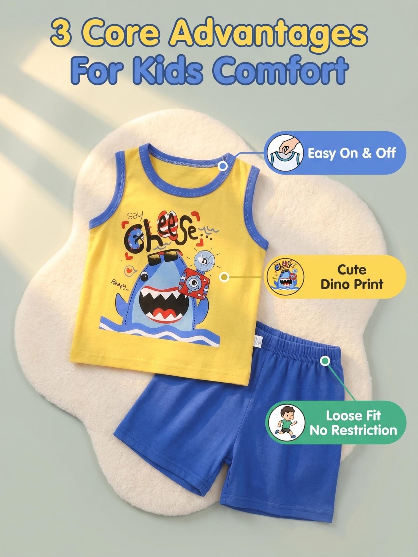 4 Sets Of 8pcs, Boy Cartoon Tiger Dinosaur Shark Pattern, Vest Shorts Suit, Comfortable To Wear, Soft, Breathable, Suitable For Summer Outdoor Sports, To Give The Baby The Most Comfortable Experience, for Outdoor