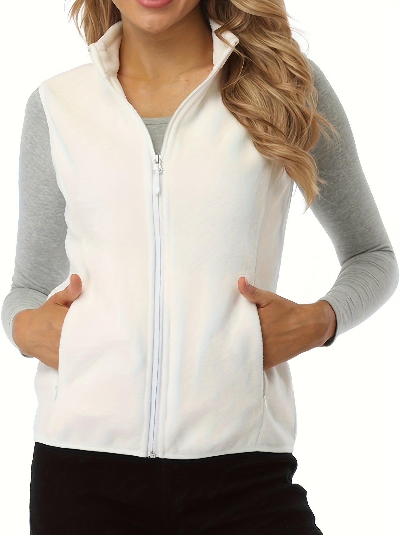 Women's Vest Jacket Sleeveless Lightweight Zip Jacket Warm Soft Vest with Zipper Pockets
