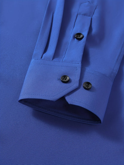 Men'S Henley Collar Long Sleeve Shirt | Casual, All-season, Solid Color, Regular Fit, Button Details, Woven Fabric