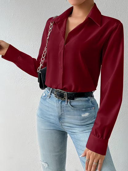 2pcs Women's Elegant Collar Button-Up Jumpsuit Suit - Solid Color Professional Blouse Top for Commuting, Office & Casual Wear, - Versatile Daily Shirt, Hand Washable (No Transparency) for to Outfits
