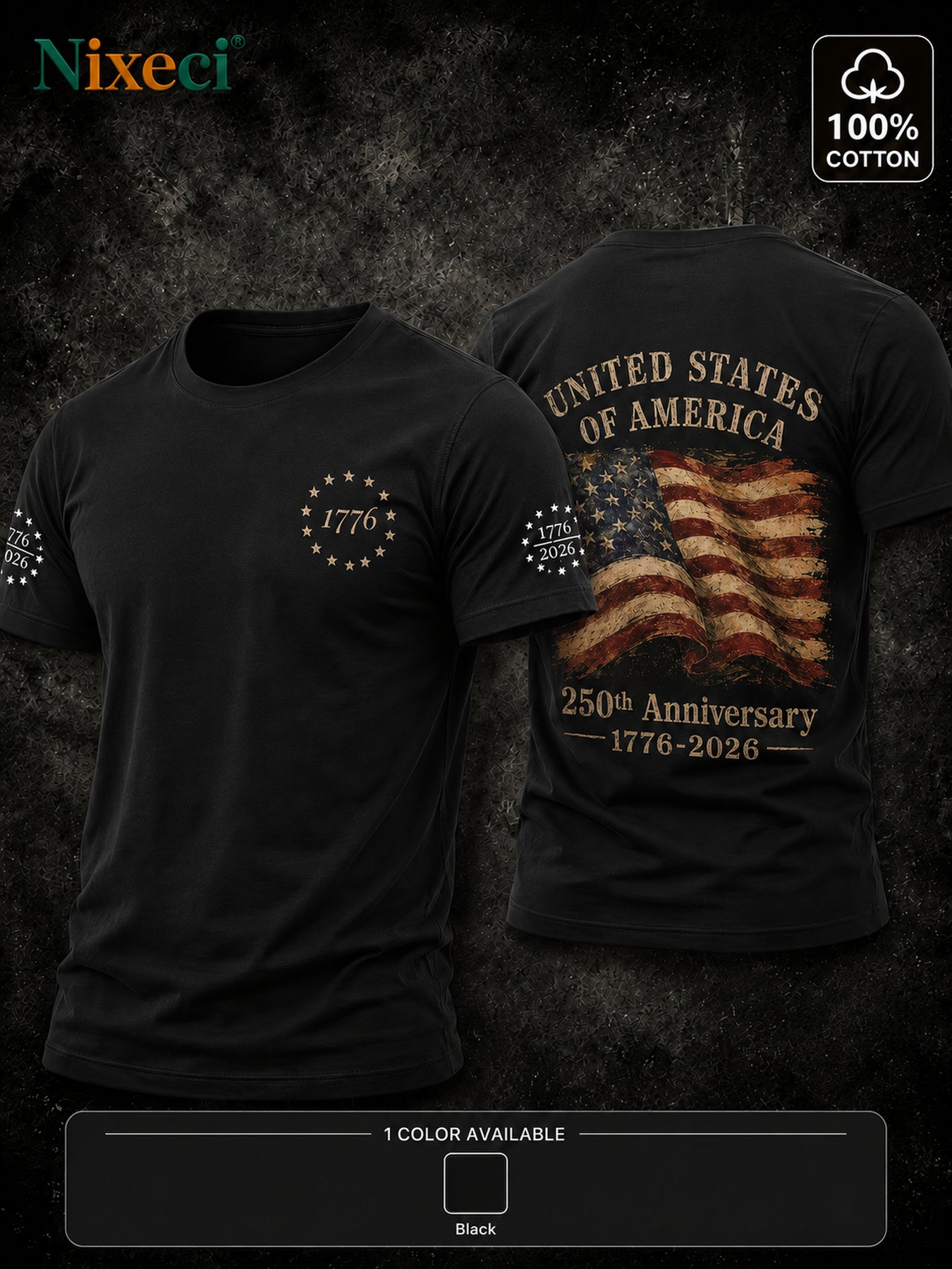 Nixeci Men's Pure Cotton American Flag Graphic T-Shirt, Vintage Print Crew Neck Short Sleeve Summer Casual Tee for Vacation, Father's Day, Independence Day, and Football Parties