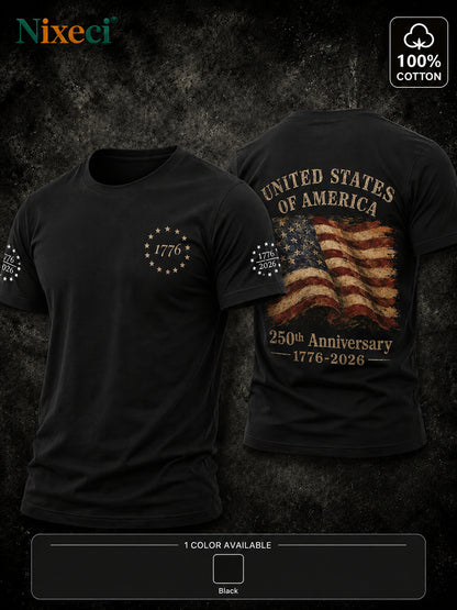 Nixeci Men's Pure Cotton American Flag Graphic T-Shirt, Vintage Print Crew Neck Short Sleeve Summer Casual Tee for Vacation, Father's Day, Independence Day, and Football Parties