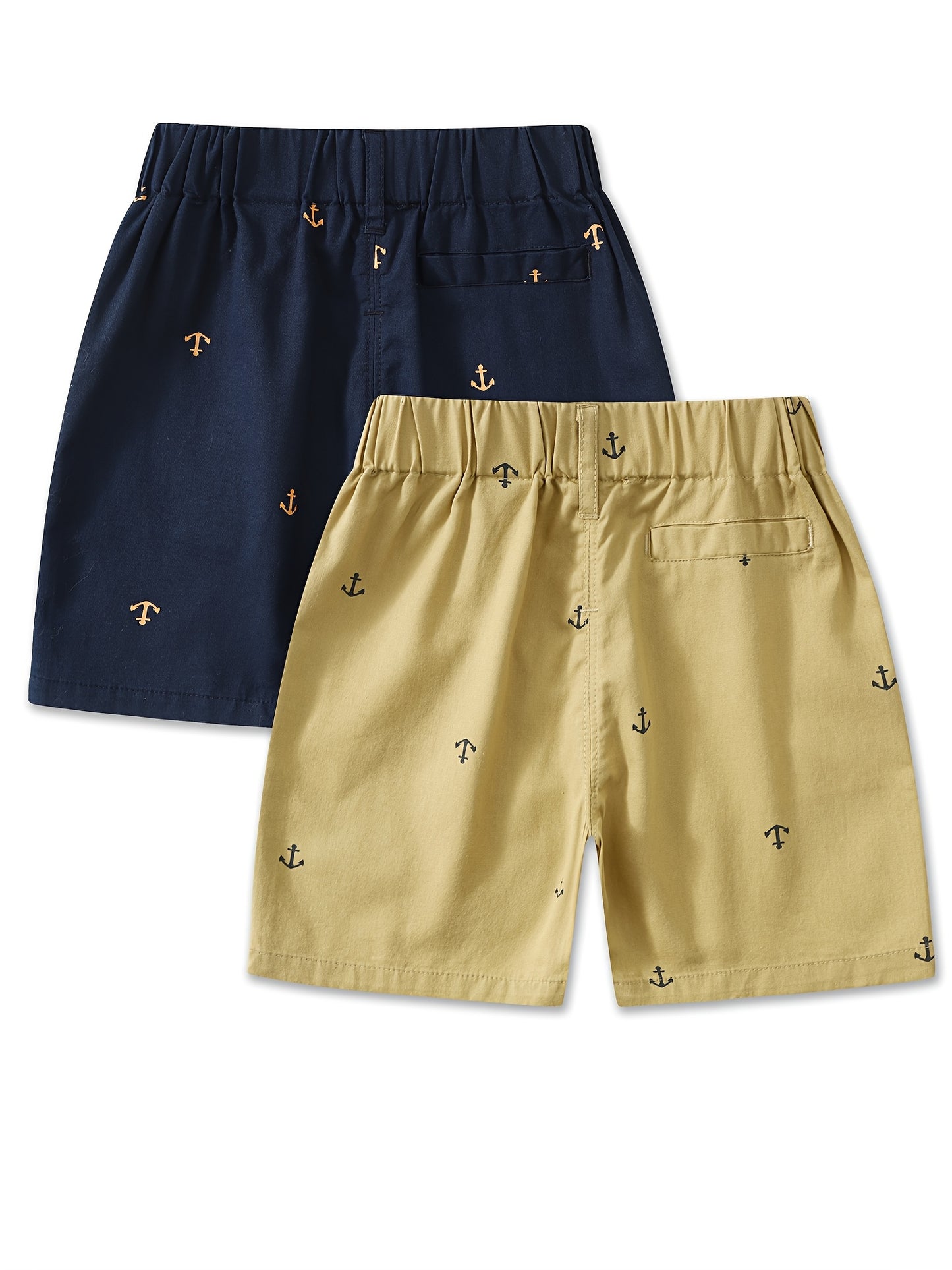 2-Pack Toddler Boys' Athletic Shorts With Pockets - Pull-On Design Active Adorable Anchor-Print, Soft And Breathable Casual Summer Shorts For Kids 1-7 Years, for Outdoor