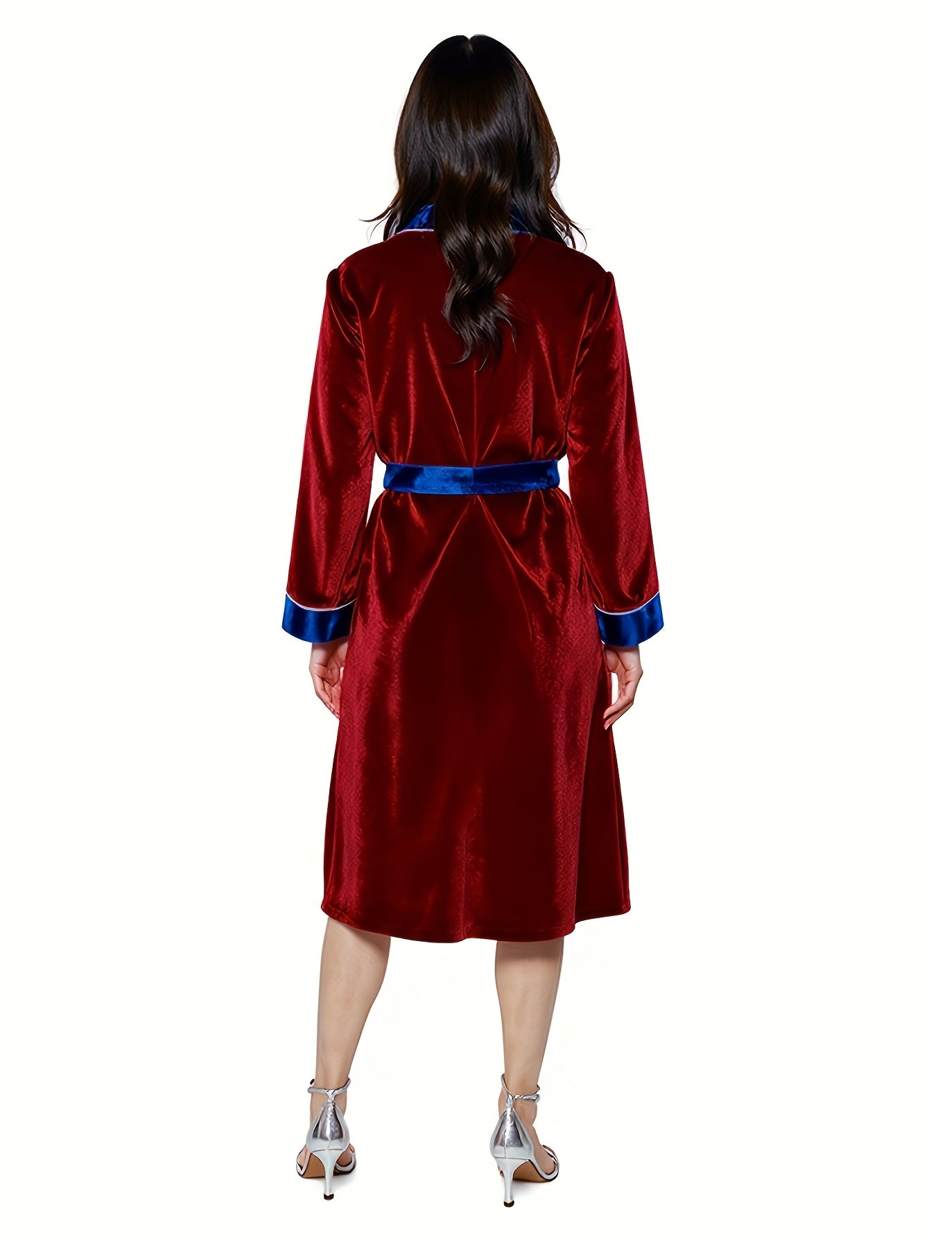 Men'S Robe - Comfortable Long Sleeve Velvet Bathrobe | Unisex Couple'S Robe with Belt, Color-Block Trim, V-Neck, Slight Stretch Fabric, Perfect for Everyday Home Relaxation