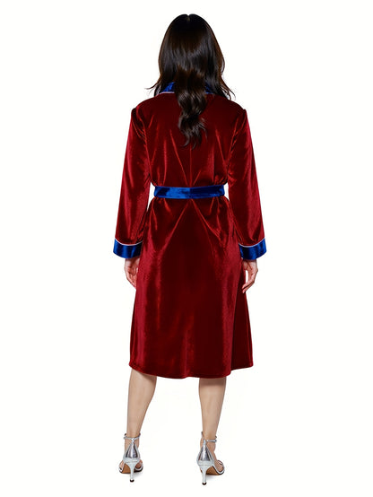 Men'S Robe - Comfortable Long Sleeve Velvet Bathrobe | Unisex Couple'S Robe with Belt, Color-Block Trim, V-Neck, Slight Stretch Fabric, Perfect for Everyday Home Relaxation