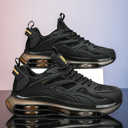 Men's Lightweight Thickened Soft Sole Sneakers - All-Season Comfort, Lightweight & Comfortable - Suitable for Hiking & Walking, Arch Support & Air Cushion Technology-Low-Cut Special Black/White with Golden Accents Upper & Durable Sole,