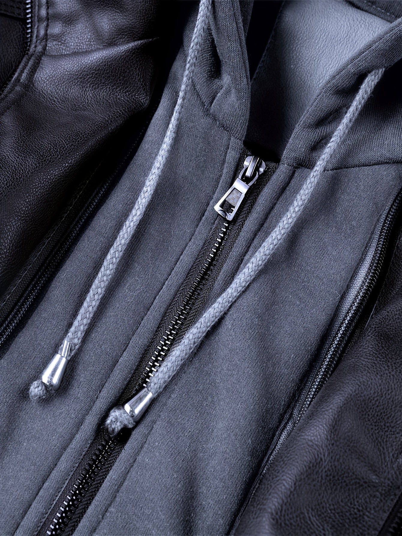 Men's Casual Stand Collar PU PU Leather Zip-Up Motorcycle Bomber Jacket with A Removable Hood ( Belt Included)