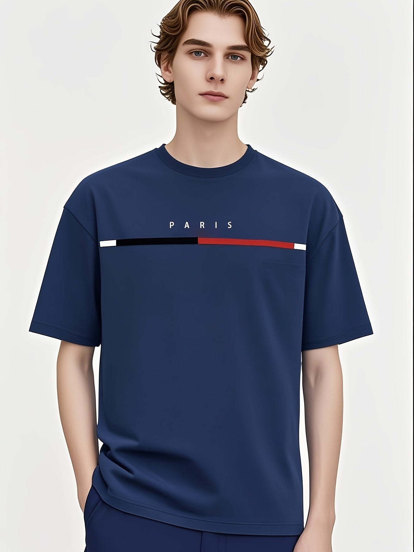 5 Men'S Summer Parisian Style Casual Sports Style Print T-Shirts, Casual Solid Color Sports Short-Sleeved Shirts, Breathable And Quick-Drying Round Neck Tops, Running Shirts, Wet And Dry Moisture-Wicking T-Shirts