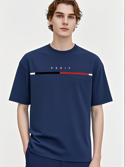 5 Men'S Summer Parisian Style Casual Sports Style Print T-Shirts, Casual Solid Color Sports Short-Sleeved Shirts, Breathable And Quick-Drying Round Neck Tops, Running Shirts, Wet And Dry Moisture-Wicking T-Shirts