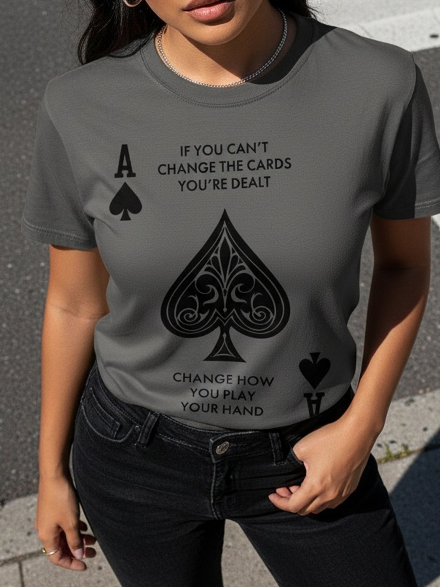 Women'S Spades A Pattern T-Shirt - Casual Short Sleeve Round Neck Top