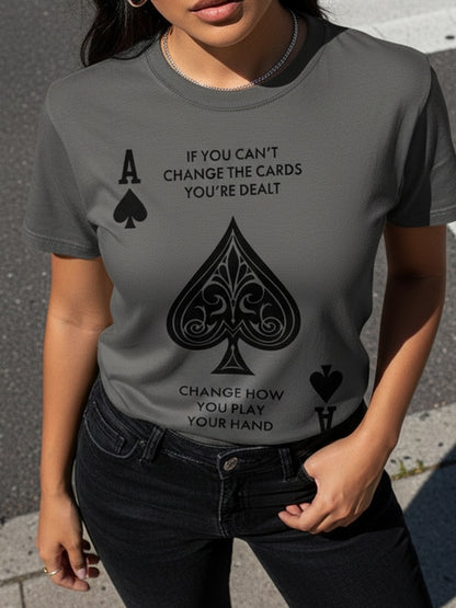 Women'S Spades A Pattern T-Shirt - Casual Short Sleeve Round Neck Top