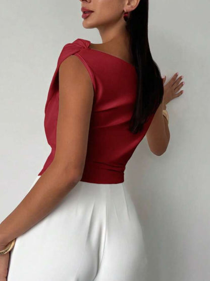 Summer Solid Color Sleeveless T-Shirt, Simple Style, Off-Shoulder, Slim Fit, Sleeveless Short Top