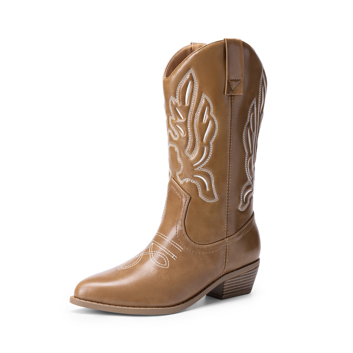 Women's Cowboy Boots Mid Calf Cowgirl Boots Embroidery Stitched Western Boots