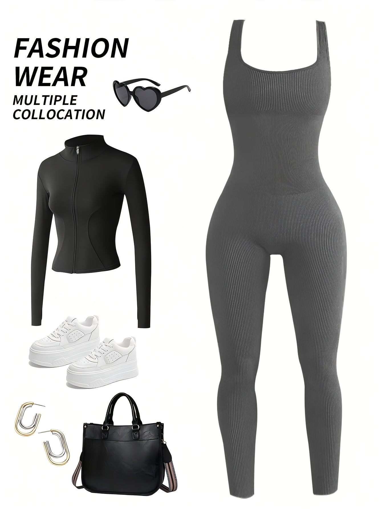 1pc YEFECY Women'S Sleeveless Square Collar Jumpsuit | 90% Nylon and 10% Elastic Fabric, Comfortable Thick, Impervious, Washable, Reusable, Suitable for Any Event, Exercise, Fitness, Pilates, Running, Yoga