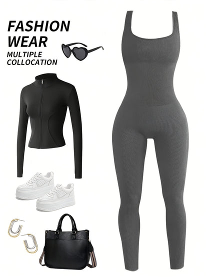 1pc YEFECY Women'S Sleeveless Square Collar Jumpsuit | 90% Nylon and 10% Elastic Fabric, Comfortable Thick, Impervious, Washable, Reusable, Suitable for Any Event, Exercise, Fitness, Pilates, Running, Yoga