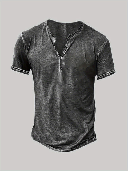 1Men'S Distressed Henley Shirt- Slim Fit Short Sleeve Button-Up T-Shirt with V-Neck& Placket Detailing, Machine Washable Casual Shirt in Olive Green, Black, Blue, Burgundy, Sporty Apparel| Athletic Style| Comfortable Tee