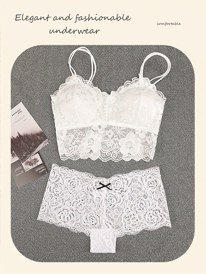 10pcs Of Women'S Underwear And Panties Combination Set Without Steel Rims, Comfortable Daily Exquisite Lace Bra Base, Beautiful Back, Seamless Suspender With Chest Cushion, Detachable Bra, Lace Underwear, Women'S Underwear And Panties
