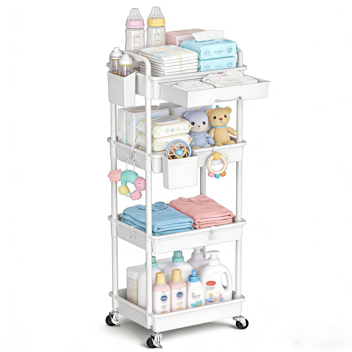 3 4 T Mobile Storage Cart for Nursery Space Saving Organizer on Wheels Perfect - product view 8