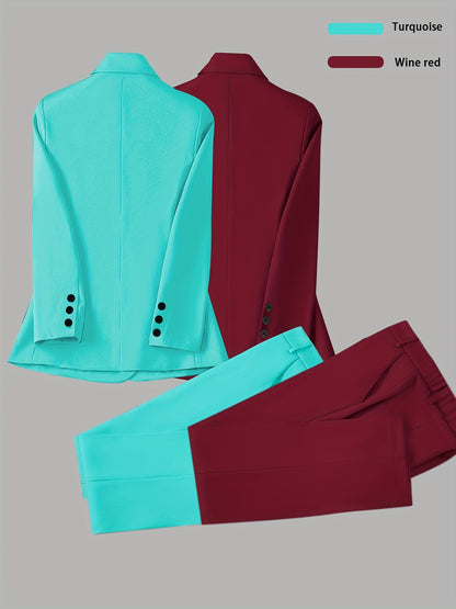 Elegant Women's Suit Set, Fashionable Business Style Solid Color Professional Blazer and Trousers 4pcs Set