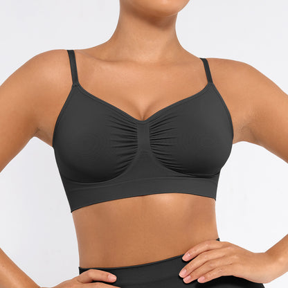 Plus Breathable High-Stretch Sports Bra with Pads - Wireless Mesh Women's Seamless Yoga & Running Top - Solid Color Activewear