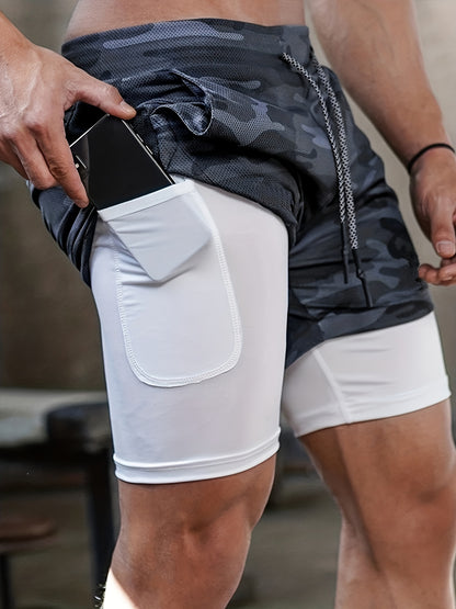 2-Piece Set Mens Running Shorts, 2-in-1 Shorts, Workout Running Shorts For Men, 7-Inch Gym Yoga Outdoor Sports Shorts