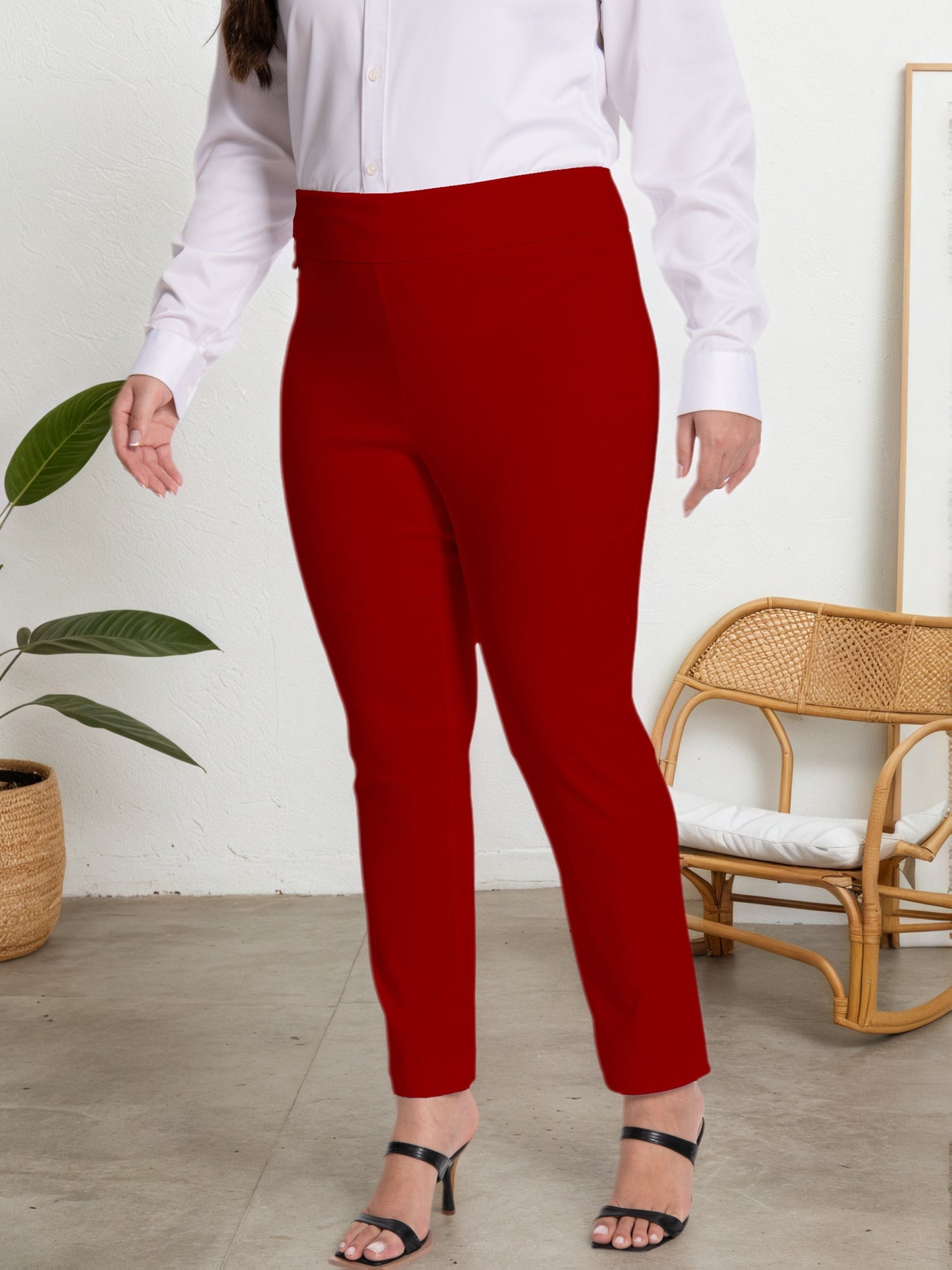 Plus Size - Plus Size - Women Pull on Pant with Silver During Super Stretch Soft Millennium Fabric to Work Ankle Pant