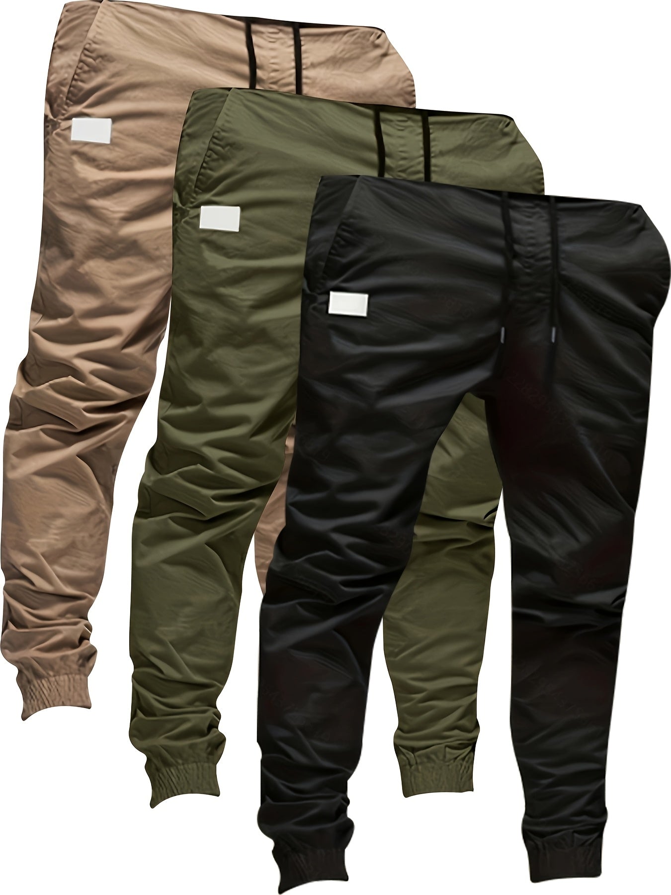 3pcs Men'S Spring And Autumn Regular Fit Fashion Pants And Sweatpants Casual Sports And Outdoor Pocket Elasticated Waist Drawstring Trousers
