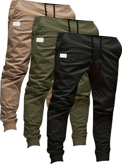 3pcs Men'S Spring And Autumn Regular Fit Fashion Pants And Sweatpants Casual Sports And Outdoor Pocket Elasticated Waist Drawstring Trousers