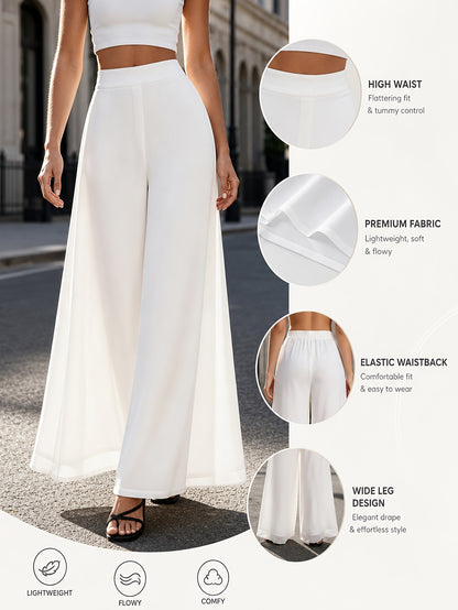 Women'S High Waist Wide Leg Yoga Pants, Flowy Elastic Waist Palazzo Pants, Breathable Lightweight Straight Leg Pants, Summer Cool Draping Floor-Length Pants, Comfortable Loose Pants for Work Travel And Sports