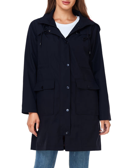 Women's High Quality Rain Jacket Lightweight Raincoat Hooded Windbreaker Trench Coat