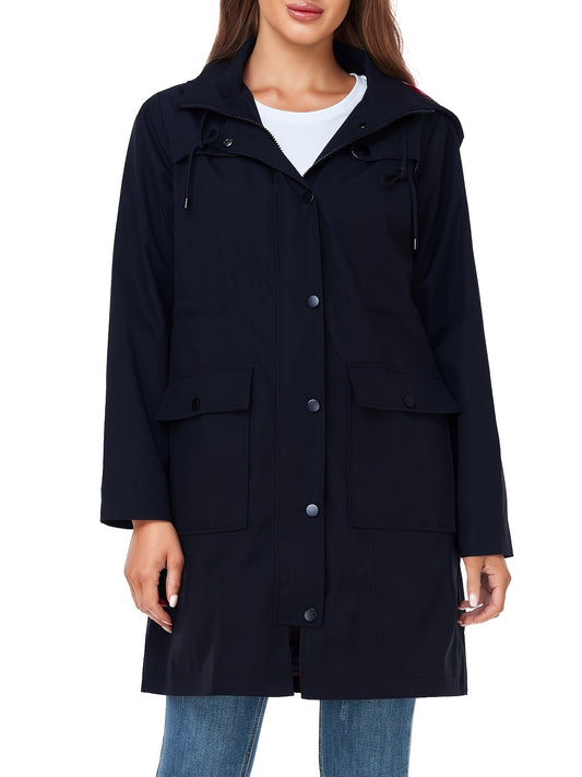 Women's High Quality Rain Jacket Lightweight Raincoat Hooded Windbreaker Trench Coat