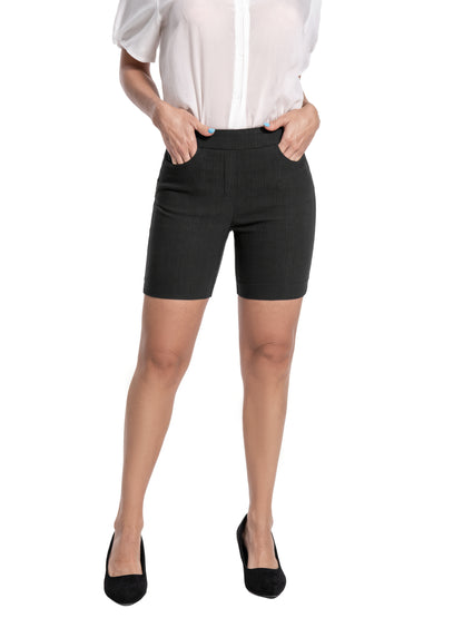 High-Waisted Stretchy Office And Casual Summer Shorts for Women Featuring Front Pockets