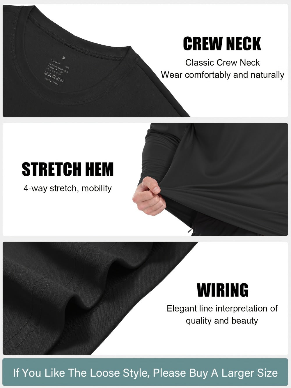 Men's Performance T-Shirt - Crew Neck Long Sleeve Streetwear Style