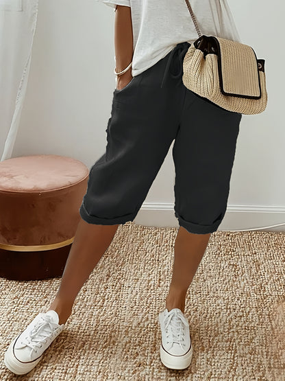 Three-Piece Contract for Summer Laziness! Boyfriend Wind Capri Pants Set, Refreshing And, Drawstring Waist + Curled Trousers + Pockets, from Home to Beach, a Set Unlocks a Casual Holiday Feeling.