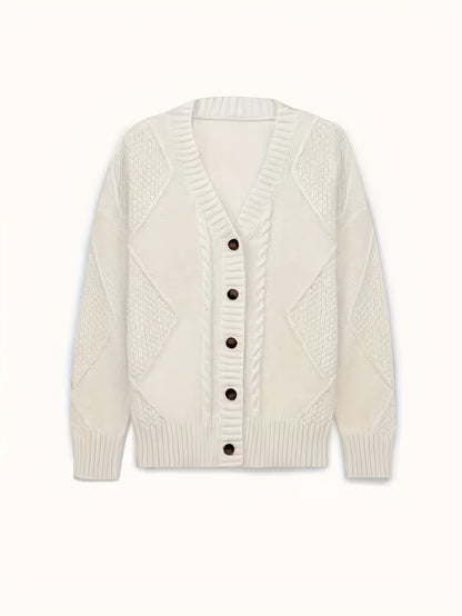 [Cozy Cable Cardigan] Plus Size - Cozy Plus Size Cable Cardigan - Soft Long Sleeve Open Front Layer for Comfortable Everyday Wear
