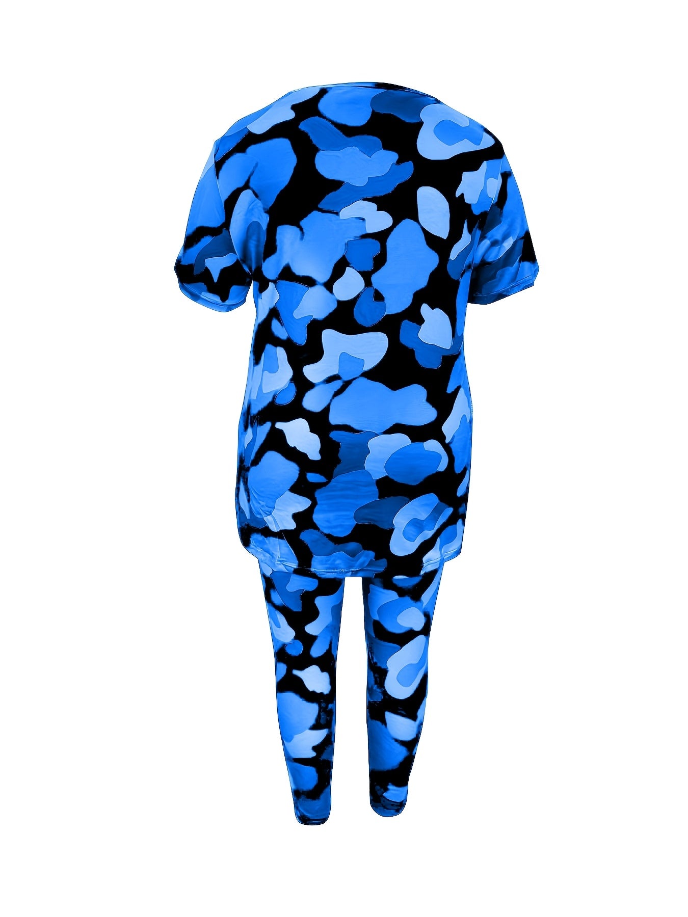 Plus Size Ladies' Fashion Short-Sleeved Trousers Two-Piece, Full-Body Camouflage Suit, Coat Side Split, Trousers with Pockets, Comfortable And Elastic Ladies' Daily Leisure Suit