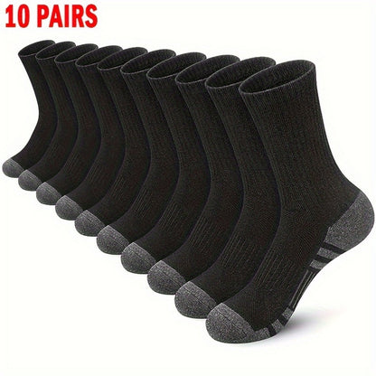Men's Cotton Crew Socks 10-Pair Pack - Breathable Black Everyday Style