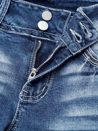 Slim Straight Leg Jeans for Women with Elastic, Angled Pockets, Traditional Double Button Fastening, And Comfortable for Everyday Wear