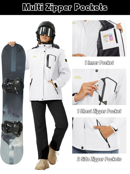 Women's Winter Ski Jacket - High Quality Soft-shell Hooded Jacket Windproof Detachable Hood Multi-pockets Warm Thickened Fleece Lined - Winter Outdoor Snow Sports Skiing Snowboarding Hiking Camping Daily Casual Wear Work Wear Rain Windbreaker