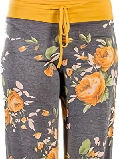 Women's Comfy Stretch Floral Print Drawstring Wide Leg Lounge Pant