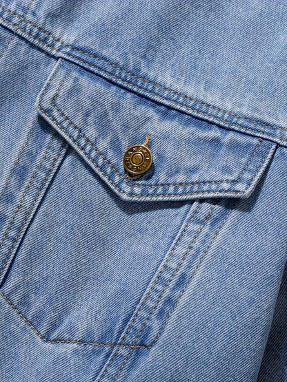 Men'S Vintage Denim Jacket, Casual Urban Style Multi-Pocket Denim Coat