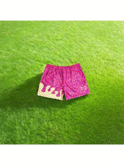 Baseball Ice Cream Teen Shorts Teenager'S Paisley Graphic Shorts Sports Basketball Headscarf Shorts Running Street Y2K Side Pull Belt for Outdoor, for Teenager, For Teenager