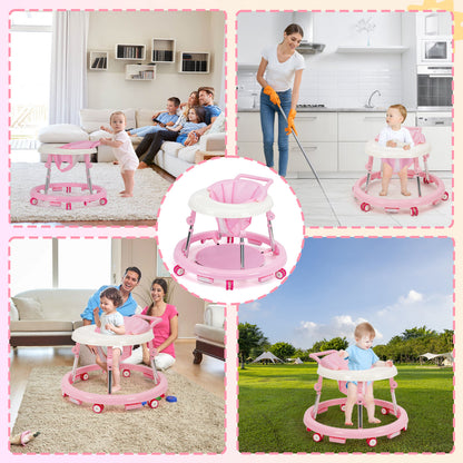Baby Walker Foldable with 9 Adjustable Heights, Baby Walkers and Activity Center for Boys Girls Babies 6-12 Months, Baby Walker and Bouncer Combo with Wheels Portable Anti-Rollover, Mother's Choice
