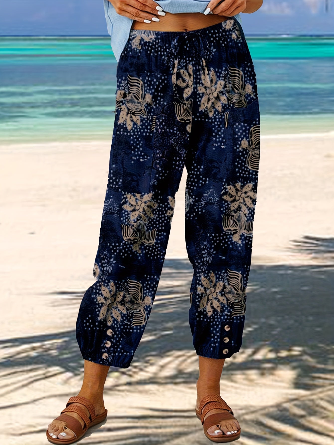 FOEIERAA 3pcs Women's High Waist Jogger Pants, Elastic Waist Retro Print, Loose Comfortable Casual Trousers for Outdoor Commute
