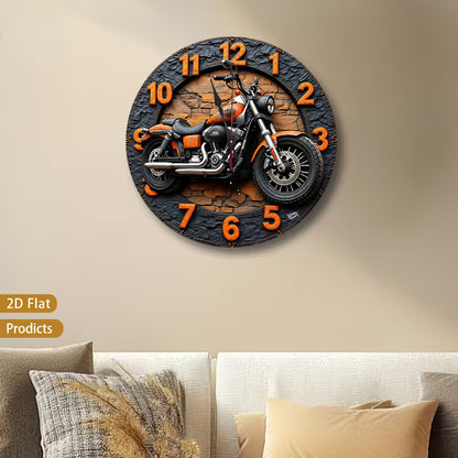 2D Flat 1pc 12inch Motorcycle Design Wooden Nursery Wall Clock Silent Non-Ticking Perfect For Kitchen, Bedroom, Office, Living Room, Battery-Powered(1 AA Required, Not Inclu Ded)
