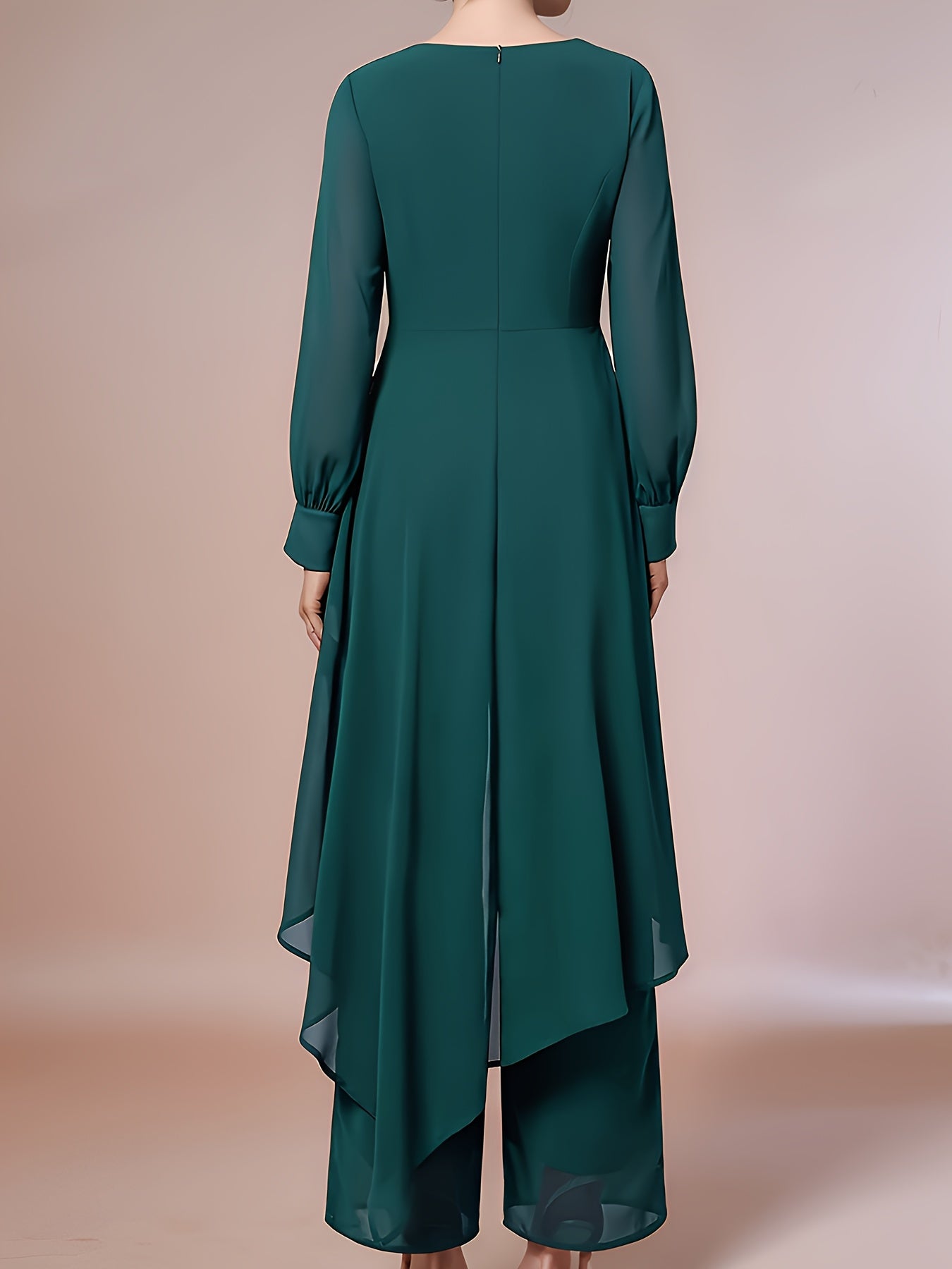 Ladies' Elegant Two-piece Set, Fashionable Chiffon Top with Flowing Sleeves, Wide-leg Pants, And Stylish Accessories - A Must-have Party Dress Pants Set for All Seasons.
