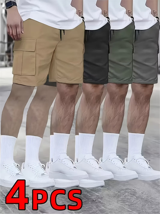 Value 4pcs: Men's Cargo Shorts, Heavy Duty Multi-Pocket Design, Breathable Quick-Dry Summer Shorts for Work & Outdoor, 4 Colors Assorted