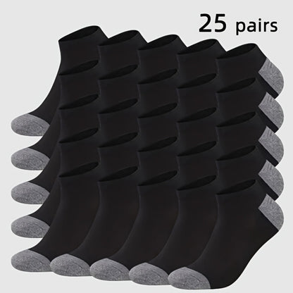 Men's Colorblock Ankle Socks - 25-Pair Pack
