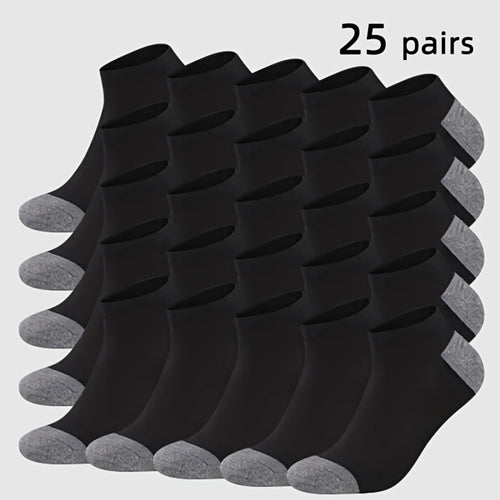 Men's Colorblock Ankle Socks - 25-Pair Pack