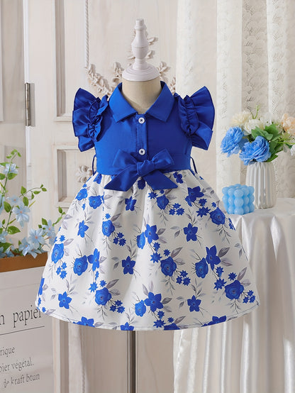 Girls' Dresses, Casual Girls' Dresses, Summer Frilly Printed Short-sleeved Dresses for Girls, Cute Girls' Dresses, Versatile, Fashionable, Cute And Casual Style, Suitable for Festivals And School Wear, Valentine's Day Gift, Girls' Birthday Gift